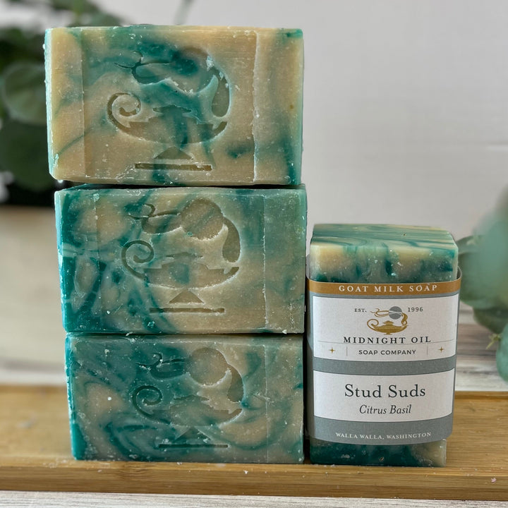 stud suds goat milk soap midnight oil soap