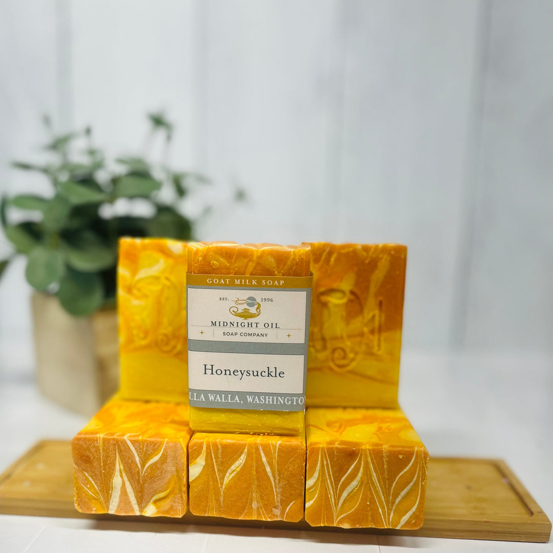 honeysuckle spring goat milk soap midnight oil soap