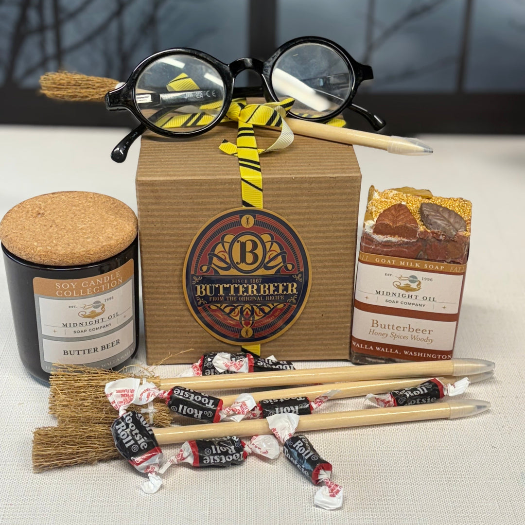 HOGWARTS HOUSES HUFFLEPUFF GOAT MILK SOAP SOY CANDLE MIDNIGHT OIL SOAP BUTTER BEER