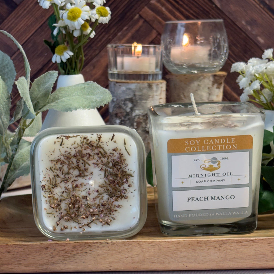 SOY CANDLE MIDNIGHT OIL SOAP PEACH MANGO