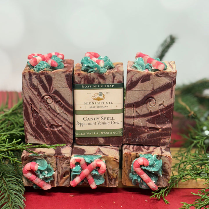 peppermint vanilla goat milk soap midnight oil soap christmas soap