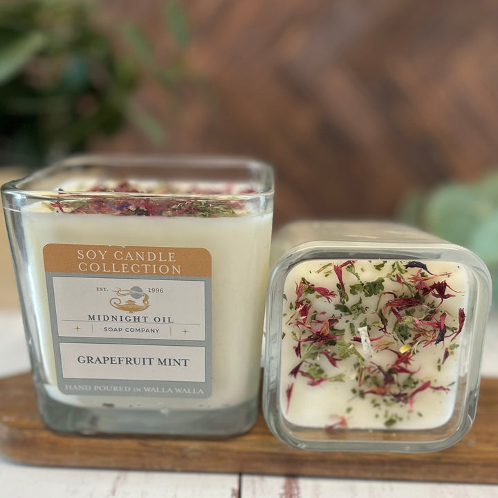 grapefruit mint soy candle midnight oil soap