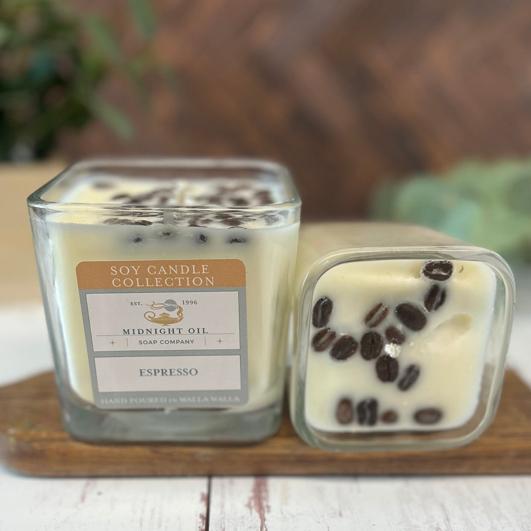 espresso soy candles midnight oil soap