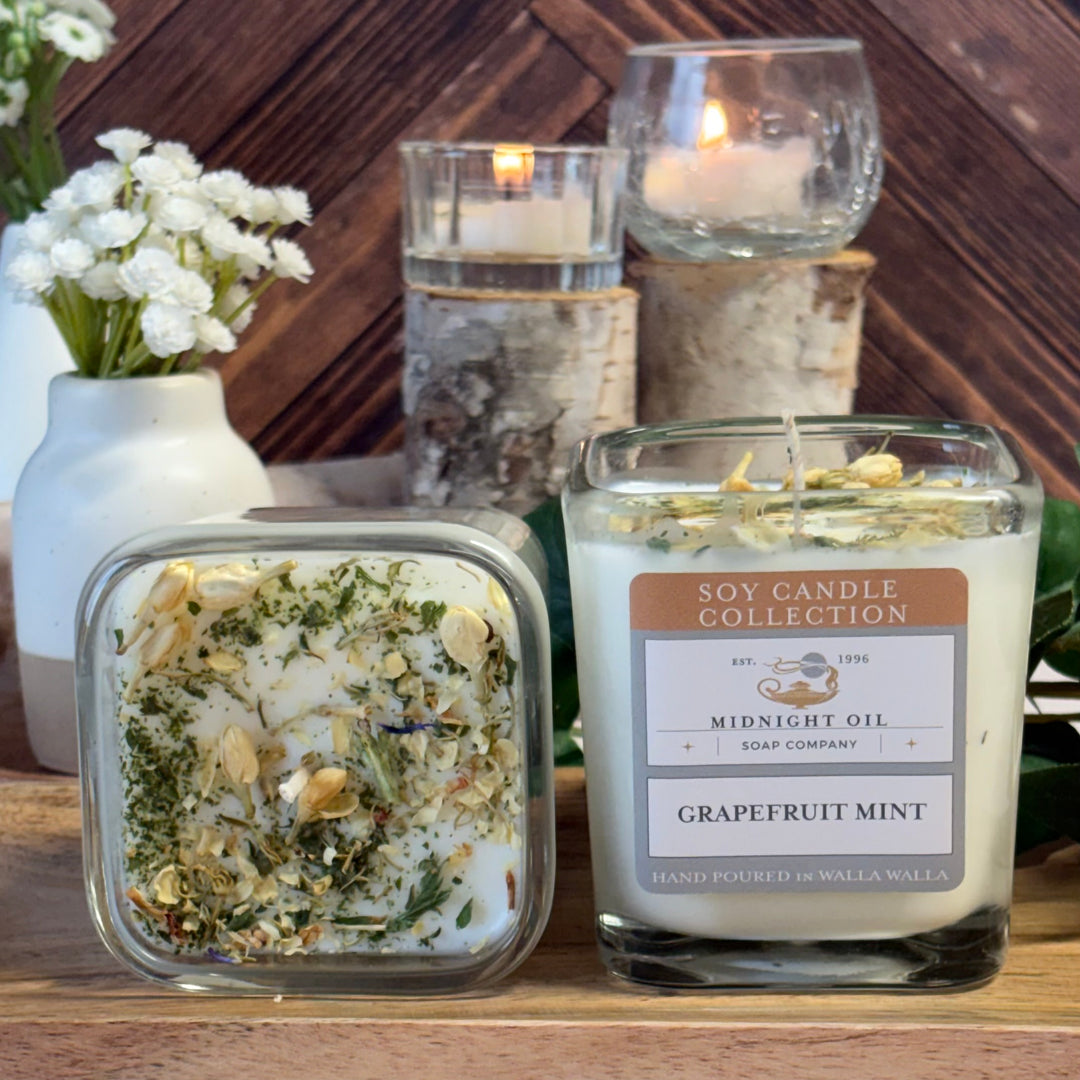 SOY CANDLE MIDNIGHT OIL SOAP GRAPEFRUIT MINT