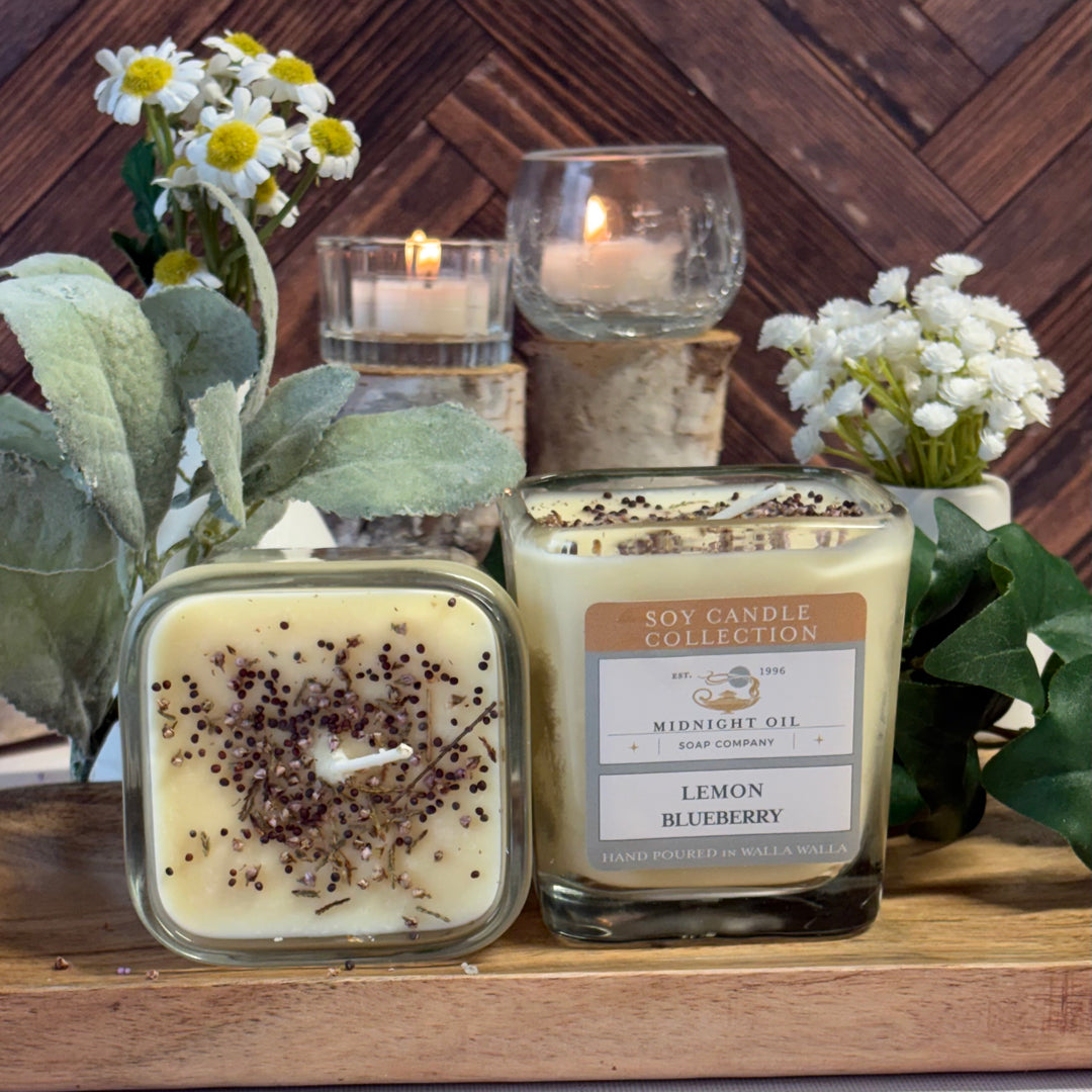SOY CANDLE MIDNIGHT OIL SOAP LEMON BLUEBERRY