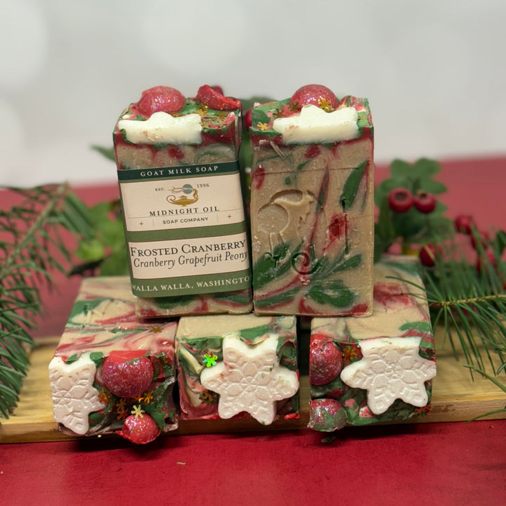 frosted cranberry midnight oil soap goat milk soap christmas soap