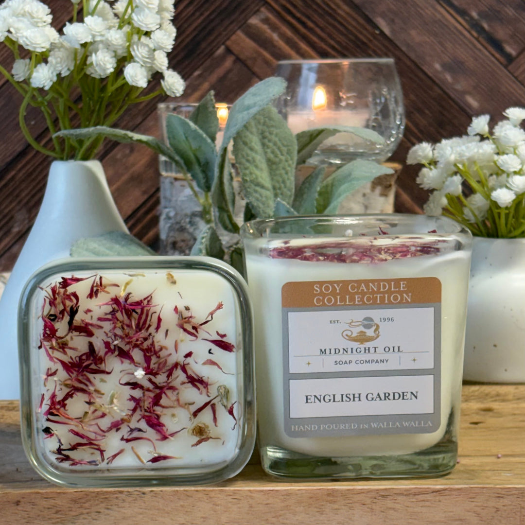SOY CANDLE ENGLISH GARDEN MIDNIGHT OIL SOAP