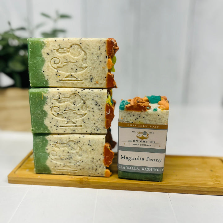 magnolia peony spring goat milk soap midnight oil soap