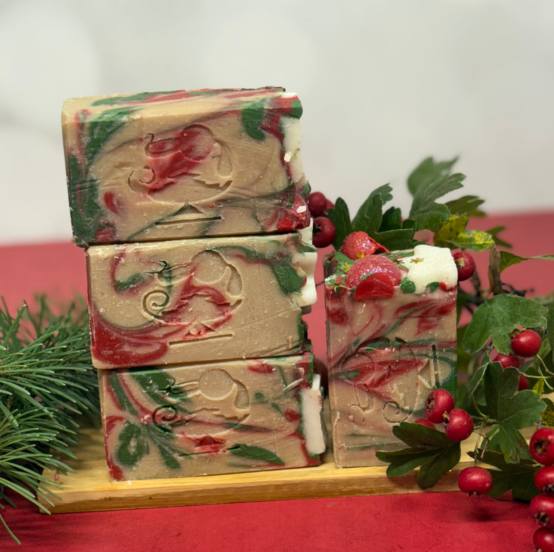 frosted cranberry midnight oil soap goat milk soap christmas soap