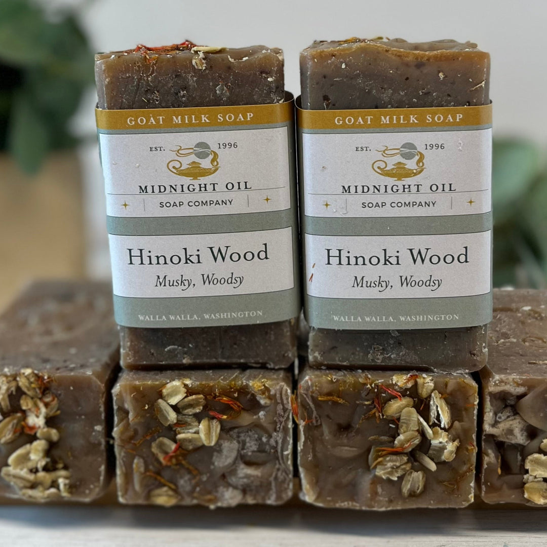 hinoki wood goat milk soap midnight oil soap