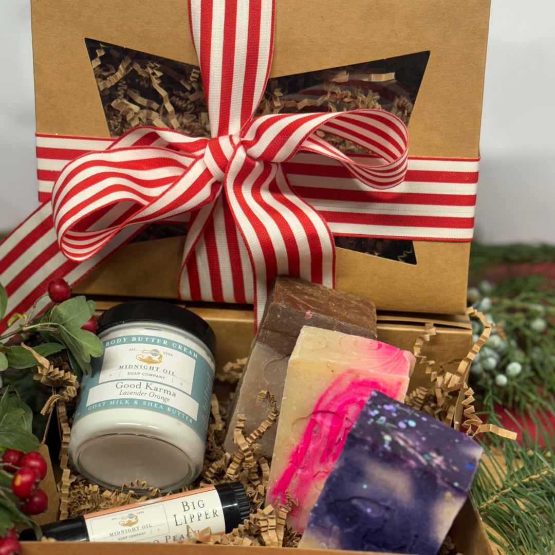 gift box christmas goat milk soap lip balm midnight oil soap