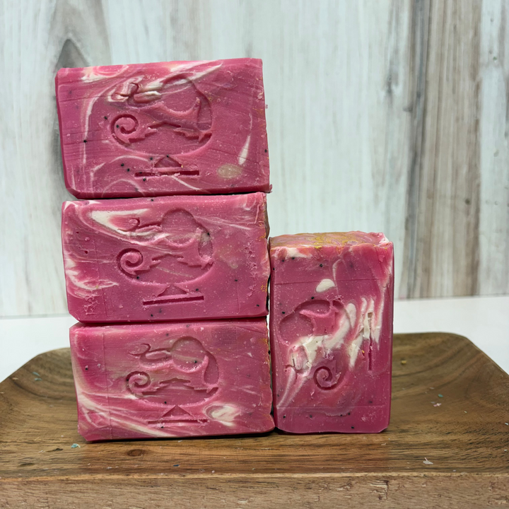 strawberry rhubarb goat milk soap midnight oil soap summer soap